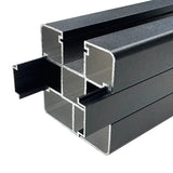 Black aluminum fence post cross-section with internal channels and locking insert for secure composite or aluminum fence panel installation