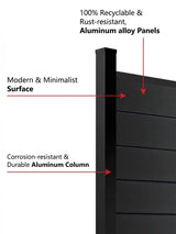 black aluminum solid fence panel 6 ft by 6 ft full privacy outdoor fencing