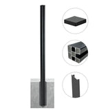 Black 8 ft aluminum fence post with in-ground install, multi-channel extrusion, post cap, and locking insert