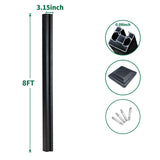 8 ft black aluminum gate post with 3.15 inch width, reinforced profile, post cap, and mounting hardware