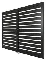 black aluminum semi privacy double gate 10ft wide driveway entrance