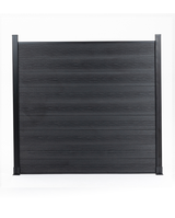 Charcoal black composite fence panel with horizontal co-extruded boards and aluminum posts for modern privacy fencing