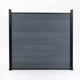 Gray composite fence panel with aluminum posts, modern privacy fencing system, weather resistant low maintenance design