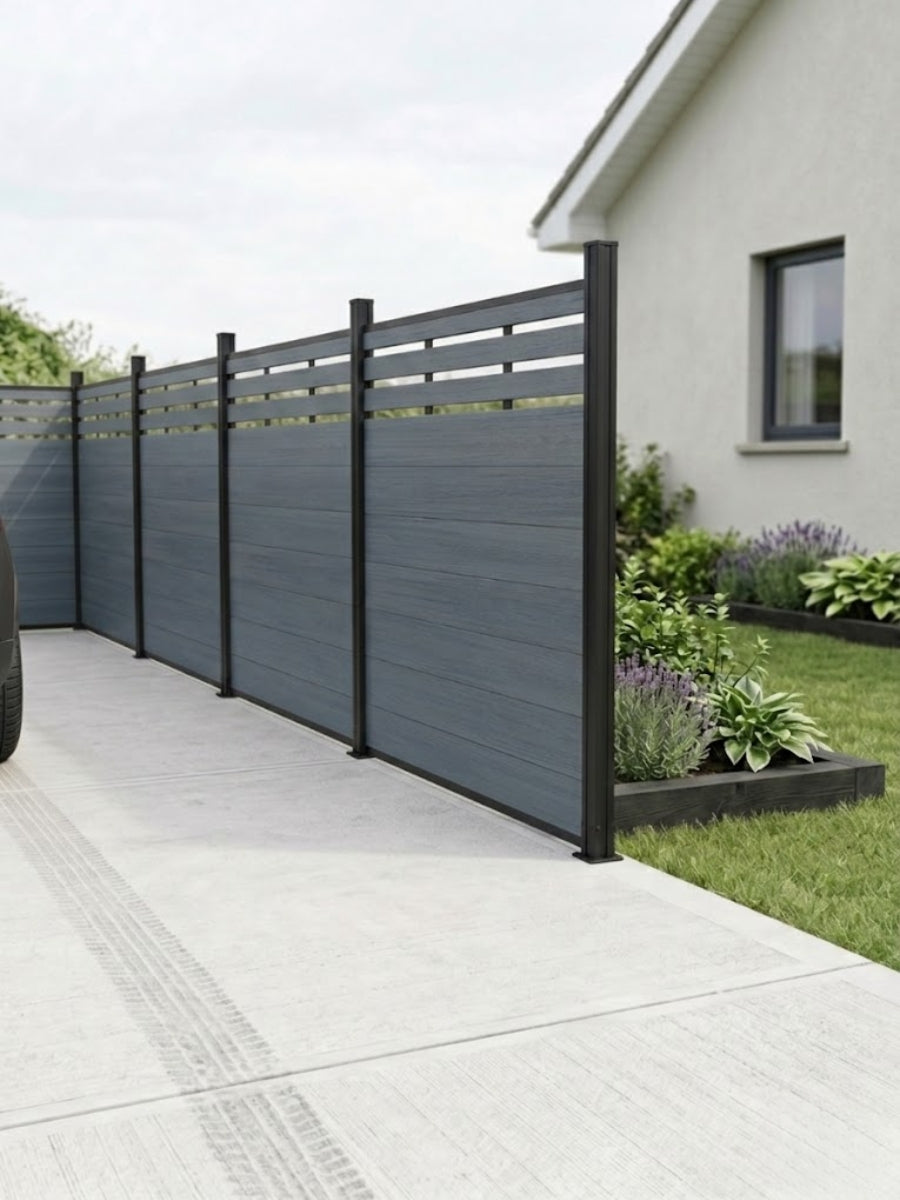 Light Gray Premium Co-Extruded Composite Lattice Top Privacy Fence Panel (with 1 Post) – 6ft x 6ft