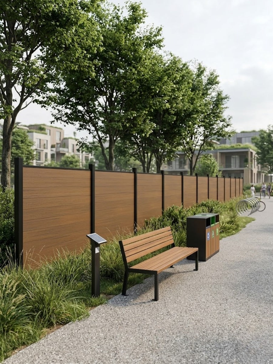 Walnut Premium Co-Extruded Composite Privacy Fence Panel (with 1 Post) – 6ft x 6ft