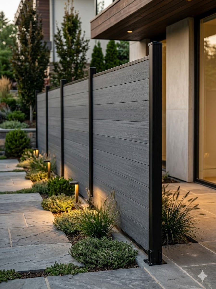 Light Gray Premium Co-Extruded Composite Privacy Fence Panel (with 1 Post) – 6ft x 6ft