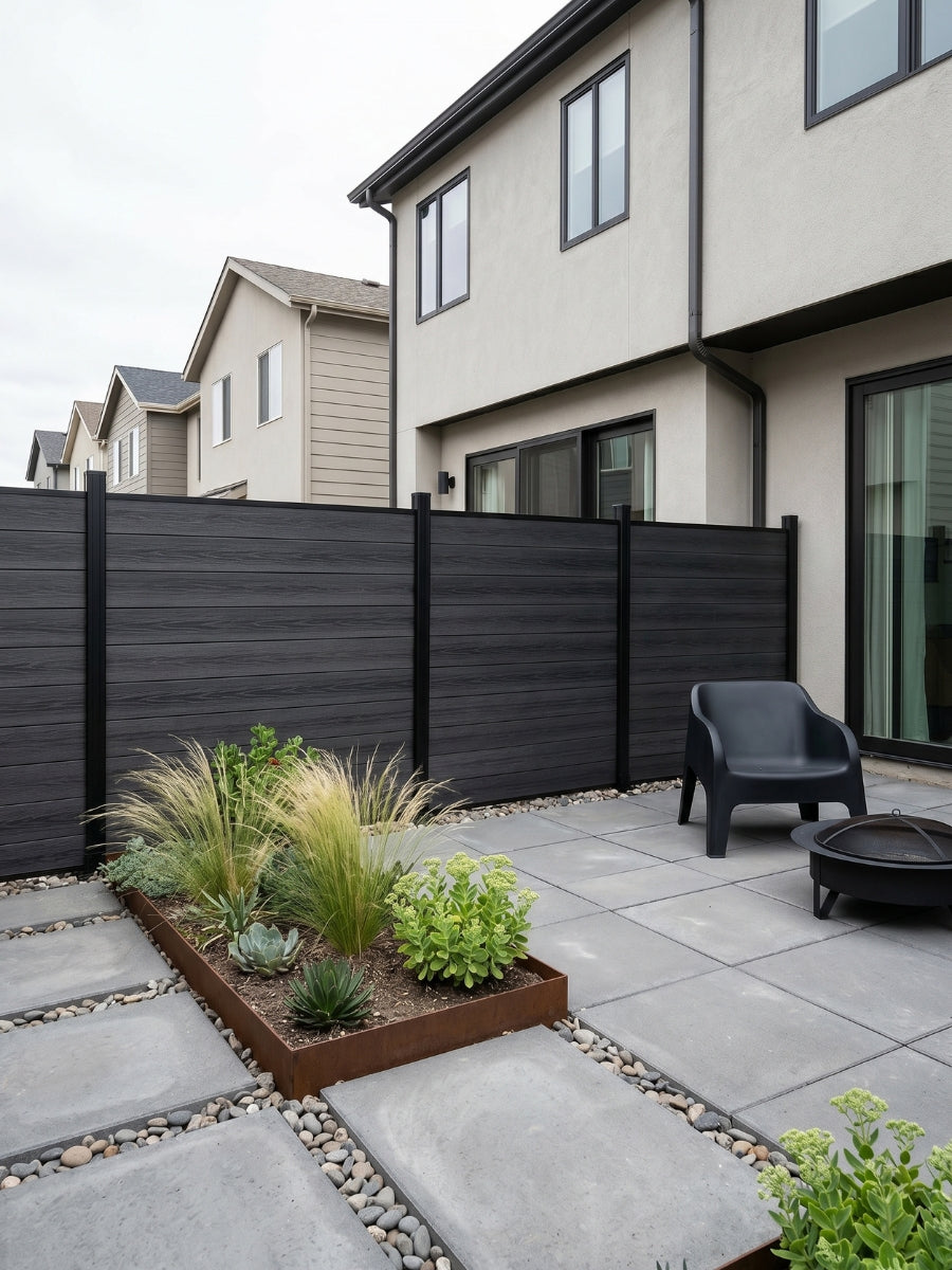 Black Premium Co-Extruded Composite Privacy Fence Panel (with 1 Post) – 6ft x 6ft
