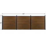 18ft wide by 6ft tall wood grain composite privacy fence panels with black aluminum posts, outdoor fencing size diagram