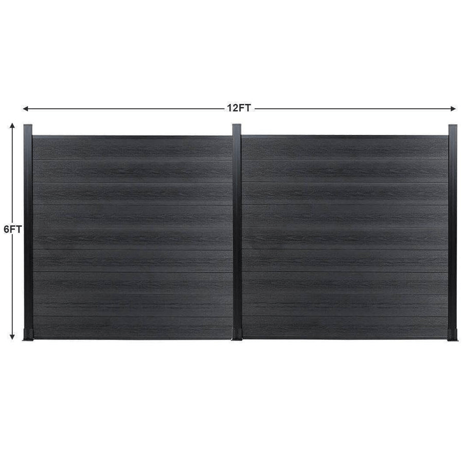 12 ft wide x 6 ft high composite privacy fence panel in dark gray with co-extruded wood-grain boards