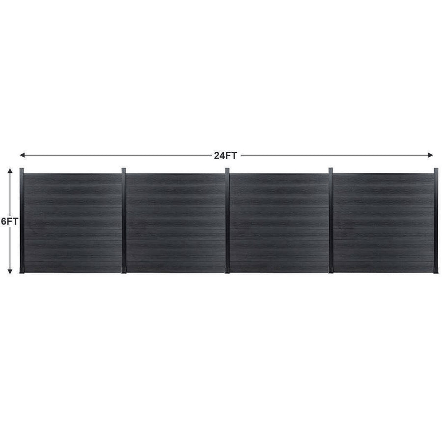 24 ft wide x 6 ft high composite privacy fence panel in dark gray co-extruded wood-grain finish