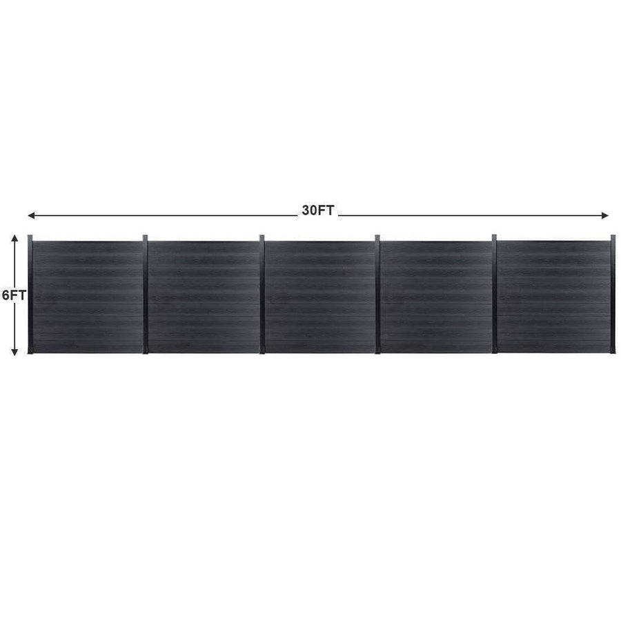 30 ft wide x 6 ft high composite privacy fence panel in dark gray co-extruded wood-grain finish
