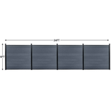 24ft wide by 6ft tall gray composite privacy fence panels with black aluminum posts, outdoor fencing dimension diagram