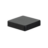 Black aluminum fence post cap designed to protect square fence posts and provide a sleek, finished look for outdoor fencing