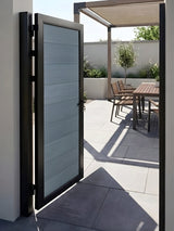 light gray WPC privacy gate 4x6 ft for side yard and garden access